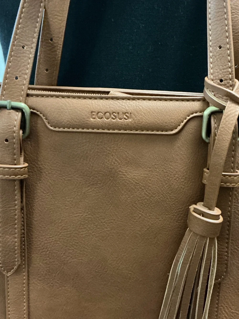 ECOSUSI Brown Vegan Leather Laptop Tote Work Bag 15.6” Tassel Purse
